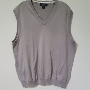 Brooks Brothers Sweater Vest Mens Large Dove Grey V Neck All Cotton Golf Office